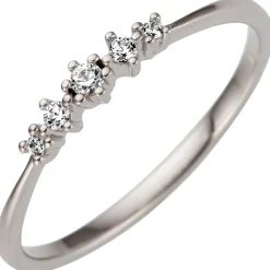 Schmaler Ring aus 585 Gold Weißgold mit 5 Diamanten Brillanten 0,08ct.