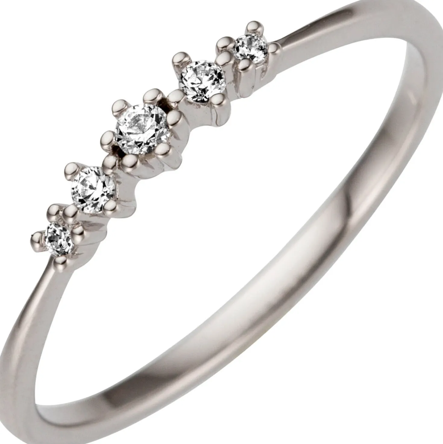 Schmaler Ring aus 585 Gold Weißgold mit 5 Diamanten Brillanten 0,08ct.