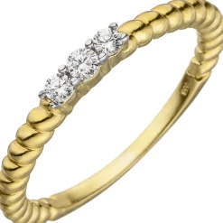 Schmaler Ring Damenring mit 3 Zirkonia weiß 333 Gold Gelbgold Breite 2,4mm