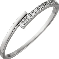 Schmaler Ring 11 Diamanten Brillanten 0,08ct W/SI 585 Gold Weißgold