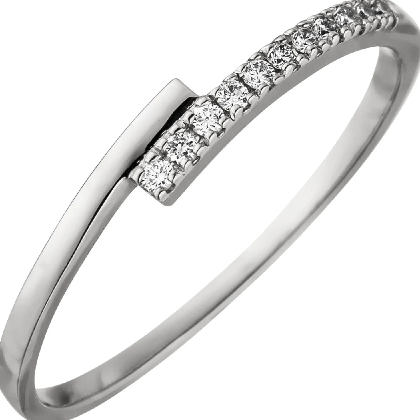 Schmaler Ring 11 Diamanten Brillanten 0,08ct W/SI 585 Gold Weißgold