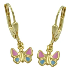 Schmetterling - Ohrringe Ohrhänger 22x7,5mm Brisur aus 375 Gelbgold Kinder