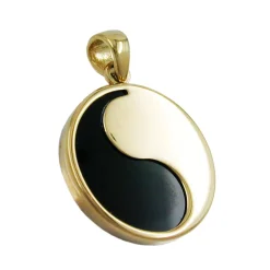 Schmuck Anhänger 16mm Yin-Yang Onyx & 375 Gelbgold Halsschmuck Medaille Unisex