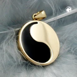 Schmuck Anhänger 16mm Yin-Yang Onyx & 375 Gelbgold Halsschmuck Medaille Unisex