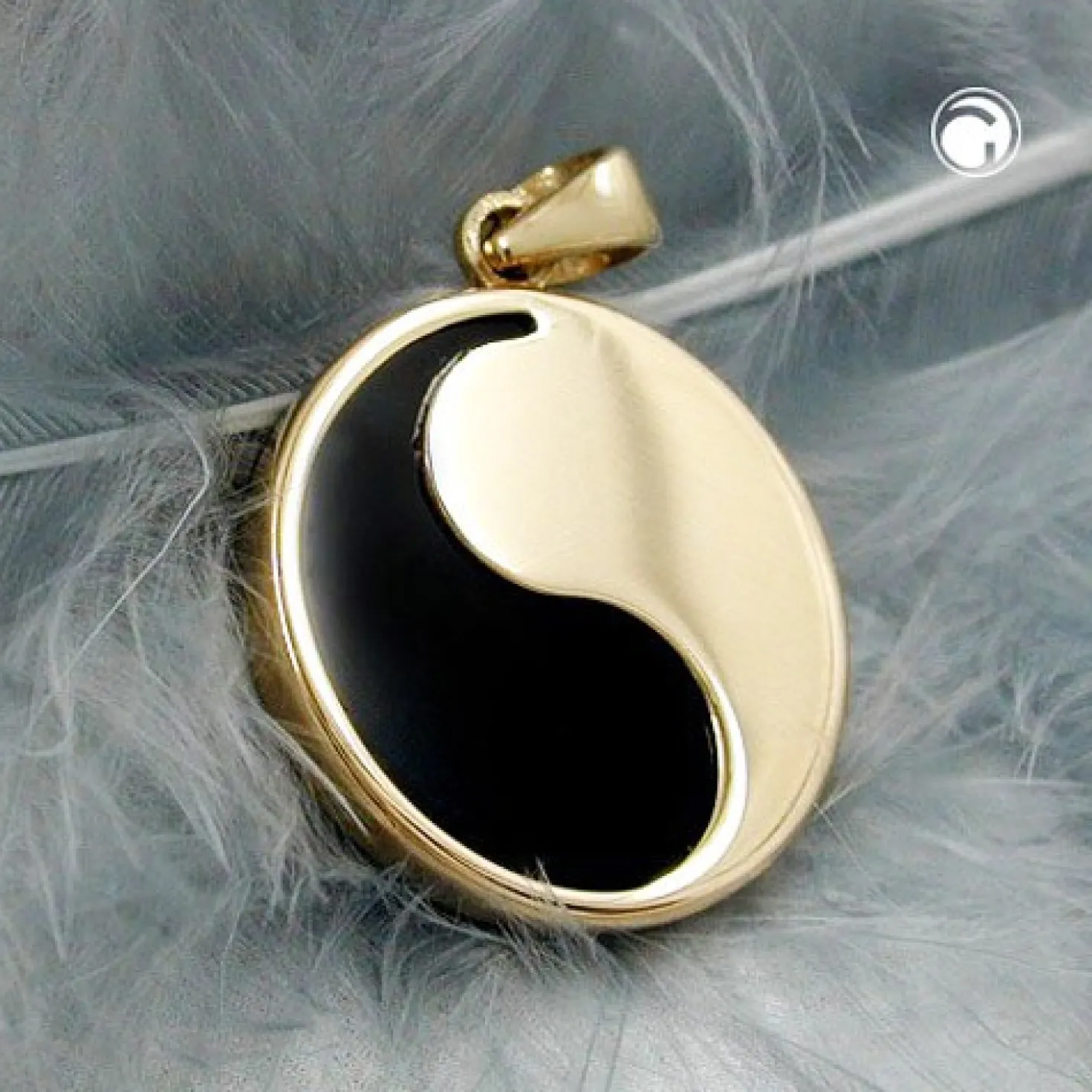 Schmuck Anhänger 16mm Yin-Yang Onyx & 375 Gelbgold Halsschmuck Medaille Unisex