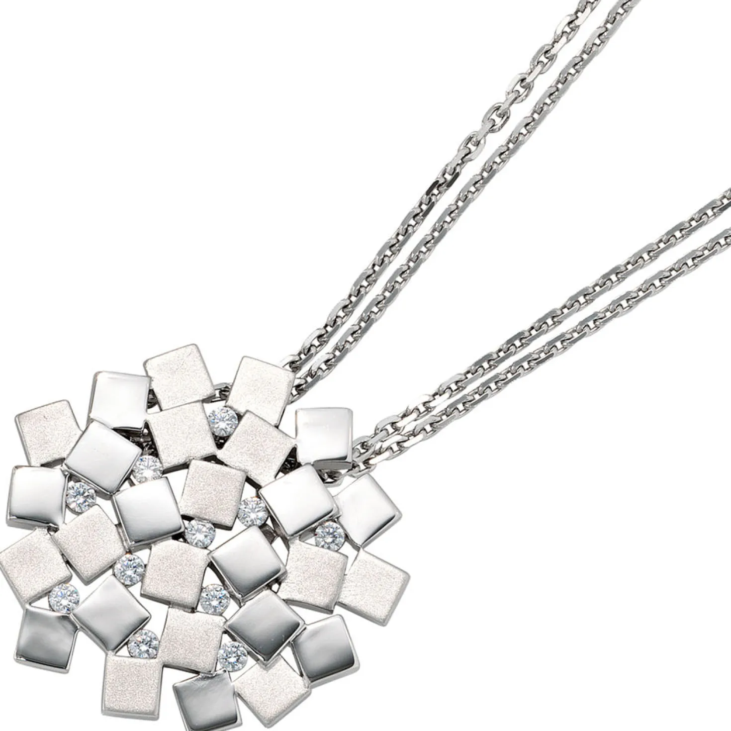 Schmuck Anhänger 35,6x32,5mm mit 11 Zirkonia 925 Echt Silber teilmattiert