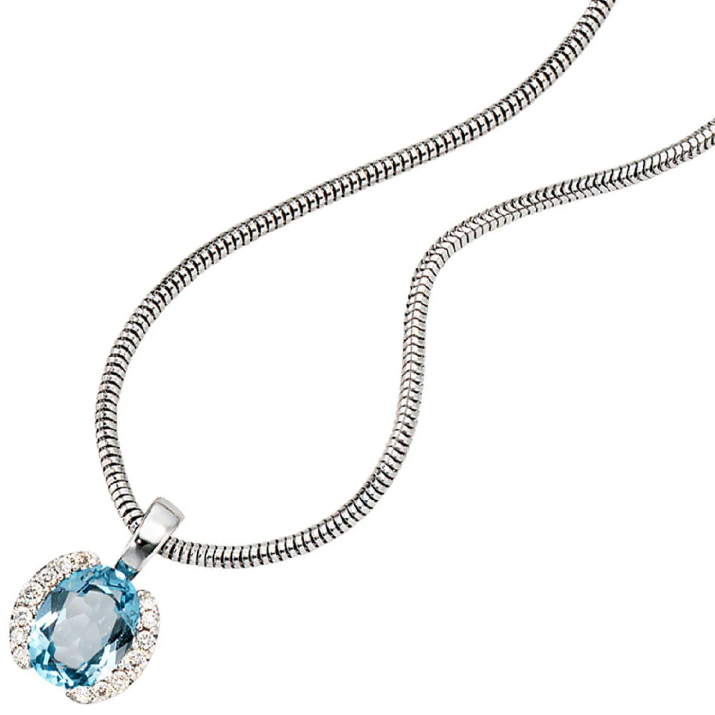 Schmuck Anhänger 8,9x13,3mm 585 Weißgold Blautopas & 14 Diamanten 0.09Ct