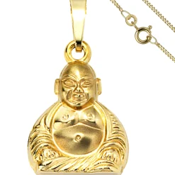 Schmuck-Set, Anhänger Buddha auf 1,3mm Panzerkette 333 Gold Gelbgold 45cm