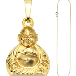 Schmuck-Set, Anhänger Buddha auf 1,3mm Panzerkette 333 Gold Gelbgold 45cm