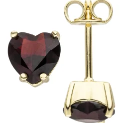 Schmuck-Set aus 333 Gold Gelbgold Granat-Herzen Ohrstecker Anhänger Kette 45cm