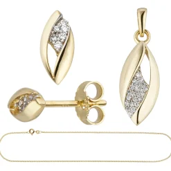 Schmuck-Set aus 333 Gold Gelbgold mit Zirkonia Ohrstecker Anhänger Kette 45cm