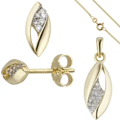 Schmuck-Set aus 333 Gold Gelbgold mit Zirkonia Ohrstecker Anhänger Kette 42cm