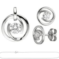 Schmuck-Set aus 333 Gold Weißgold 3 Zirkonia Ohrringe Anhänger und Kette 45cm