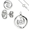 Schmuck-Set aus 333 Gold Weißgold 3 Zirkonia Ohrringe Anhänger und Kette 42cm