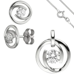 Schmuck-Set aus 333 Gold Weißgold 3 Zirkonia Ohrringe Anhänger und Kette 42cm
