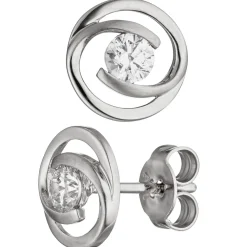 Schmuck-Set aus 333 Gold Weißgold 3 Zirkonia Ohrringe Anhänger und Kette 42cm