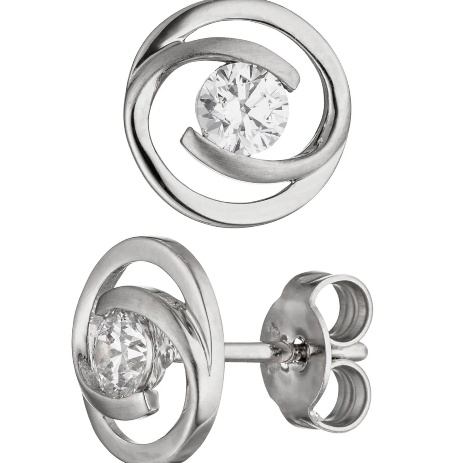 Schmuck-Set aus 333 Gold Weißgold 3 Zirkonia Ohrringe Anhänger und Kette 42cm