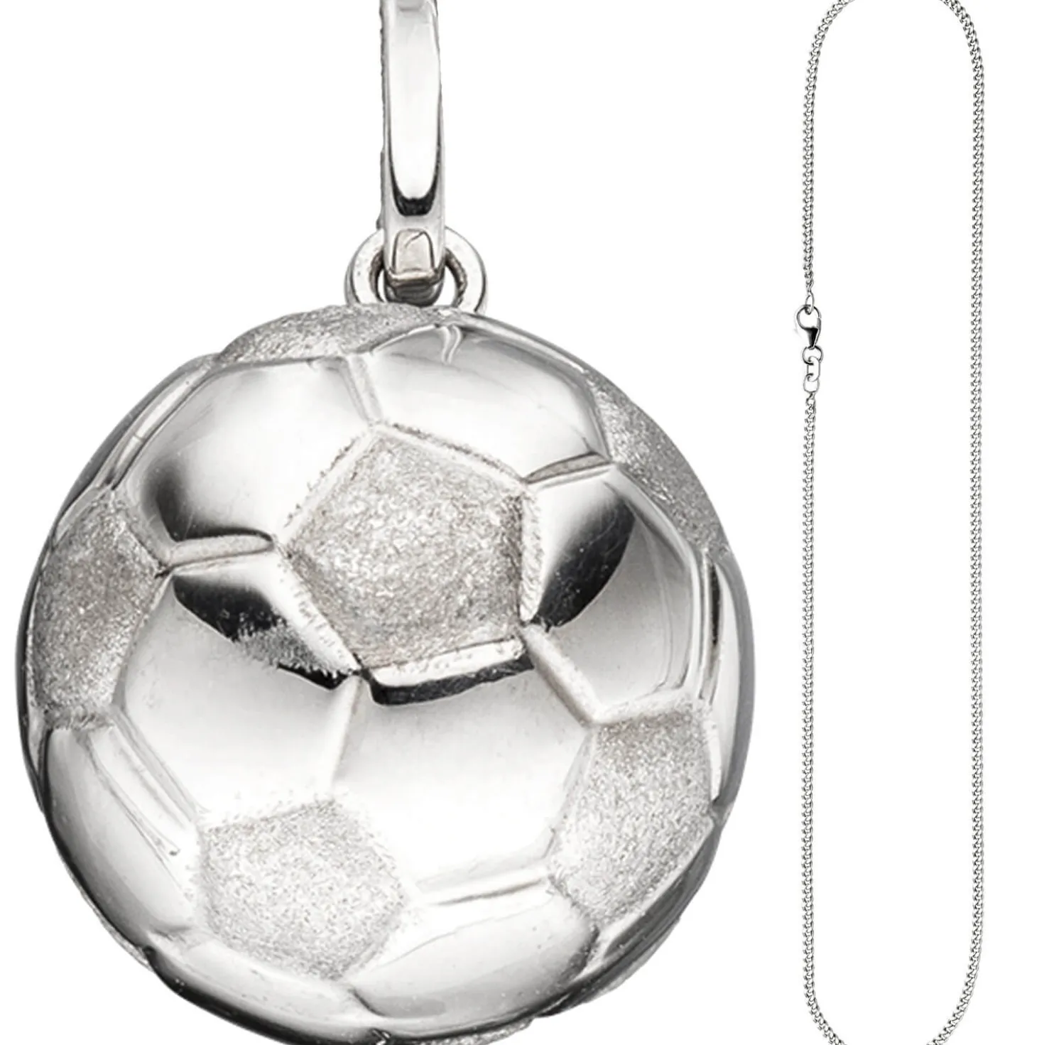 Schmuck-Set, Fußball teilmatt 1,7mm Panzerkette aus 925 Silber Halsschmuck, 38cm