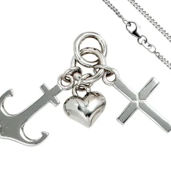 Schmuck-Set, Glaube Liebe Hoffnung 1,7mm Panzerkette 925 Silber Halsschmuck 42cm
