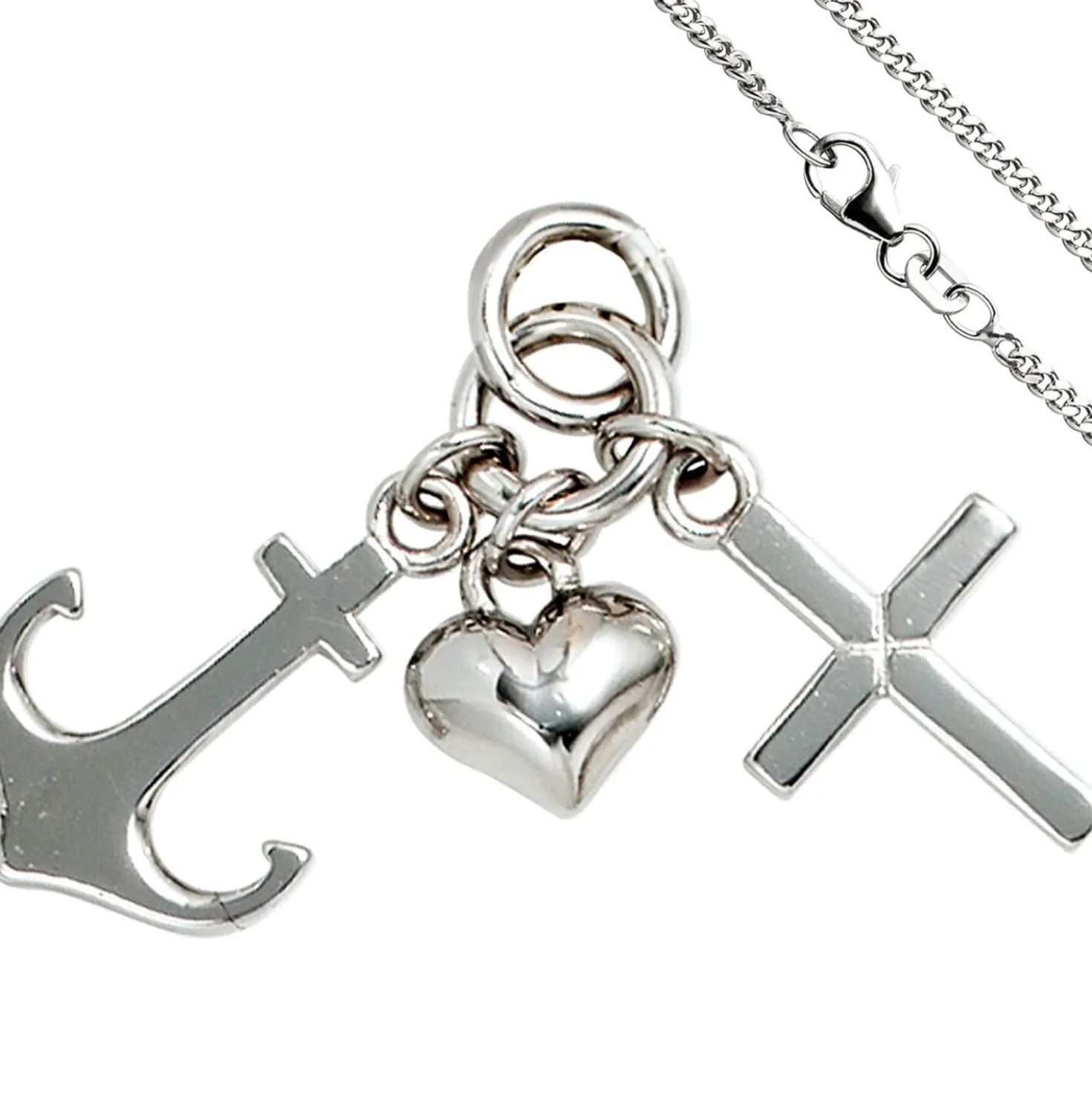 Schmuck-Set, Glaube Liebe Hoffnung 1,7mm Panzerkette 925 Silber Halsschmuck 42cm