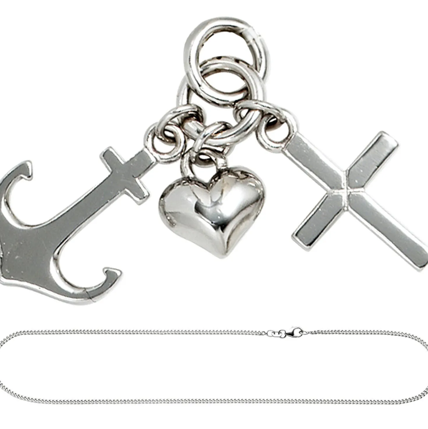 Schmuck-Set, Glaube Liebe Hoffnung 1,7mm Panzerkette 925 Silber Halsschmuck 42cm