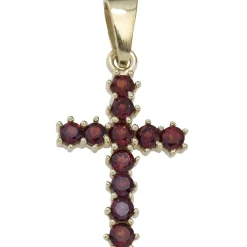 Schmuck-Set, Kreuz mit roten Granaten 1,3mm Panzerkette 333 Gold Gelbgold, 50cm