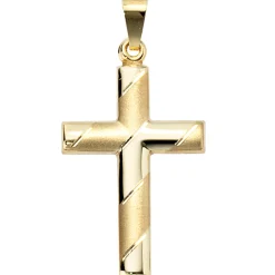 Schmuck-Set, Kreuz mit Streifen auf 1,3mm Panzerkette 333 Gold Gelbgold, 50cm