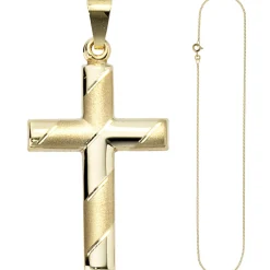 Schmuck-Set, Kreuz mit Streifen auf 1,3mm Panzerkette 333 Gold Gelbgold, 50cm