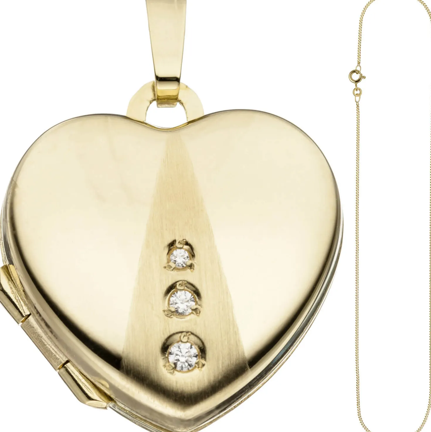 Schmuck-Set, Medaillon Herz für 2 Fotos 1,3mm Panzerkette 333 Gold Gelbgold 45cm
