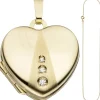 Schmuck-Set, Medaillon Herz für 2 Fotos 1,3mm Panzerkette 333 Gold Gelbgold 50cm