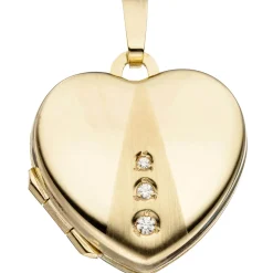 Schmuck-Set, Medaillon Herz für 2 Fotos 1,3mm Panzerkette 333 Gold Gelbgold 50cm