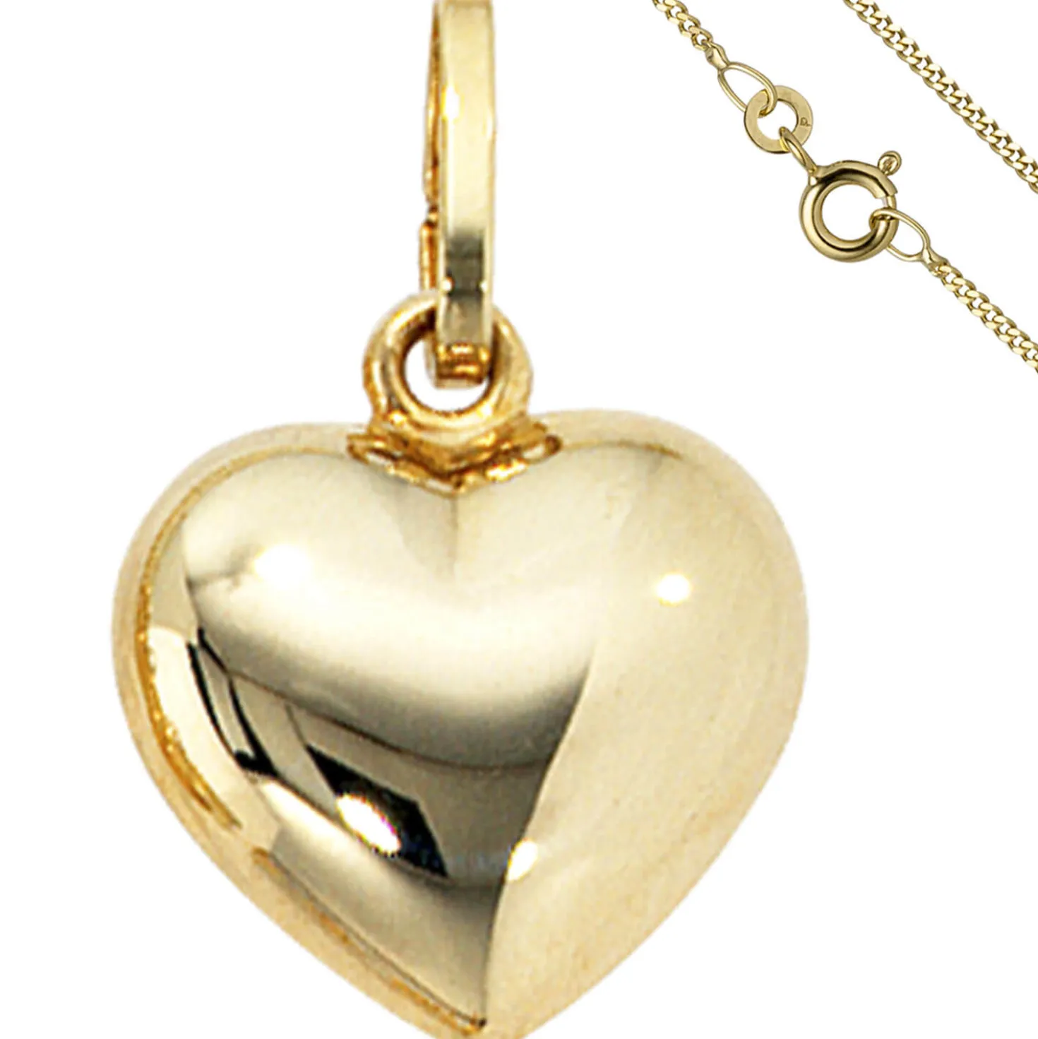 Schmuck-Set Medaillon Herz Herzchen auf 1,3mm Panzerkette 333 Gold Gelbgold 45cm