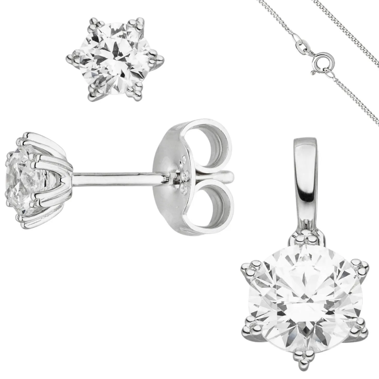 Schmuck-Set Stern 333 Gold Weißgold mit Zirkonia Ohrstecker Anhänger Kette 45cm