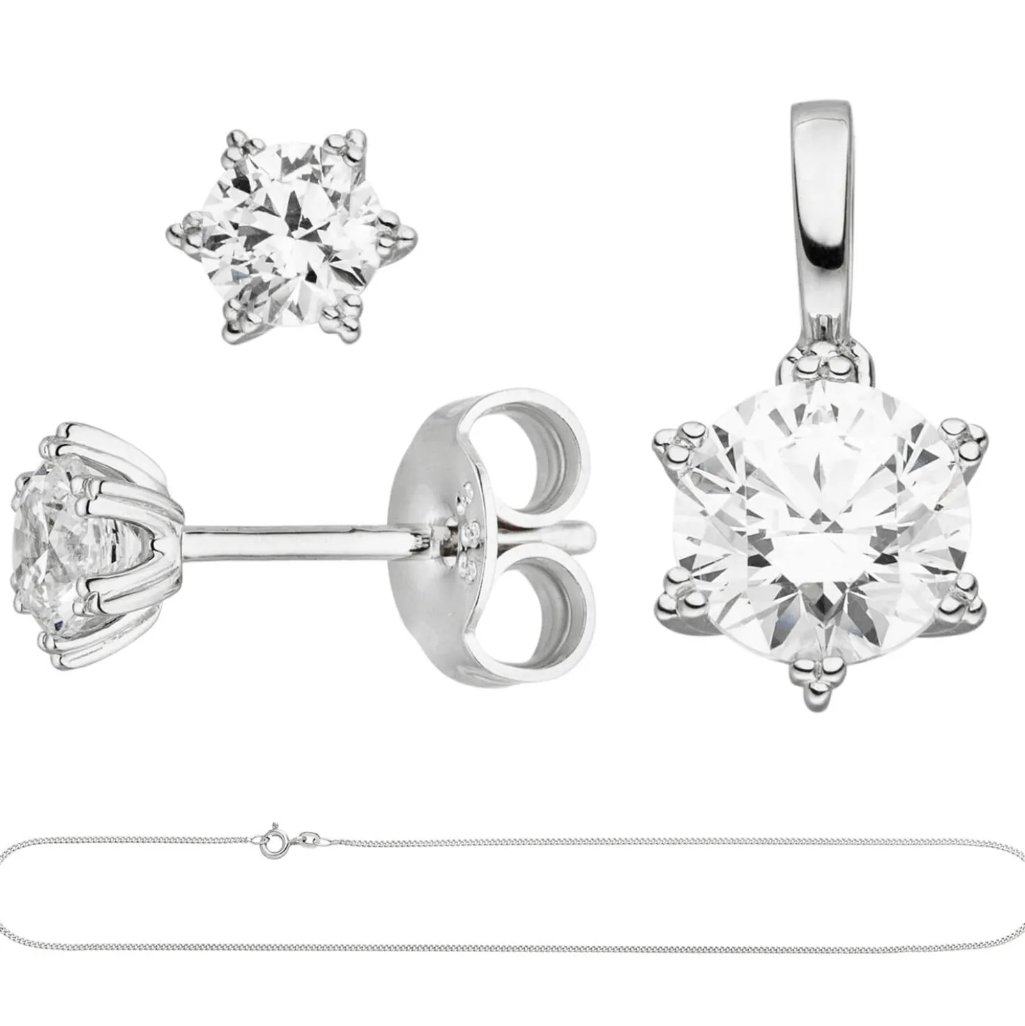 Schmuck-Set Stern 333 Gold Weißgold mit Zirkonia Ohrstecker Anhänger Kette 45cm