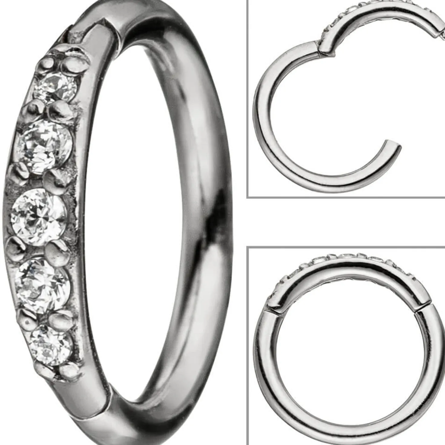 Segmentring aus Edelstahl mit weißen Swarovski-Elements, mit Scharnier