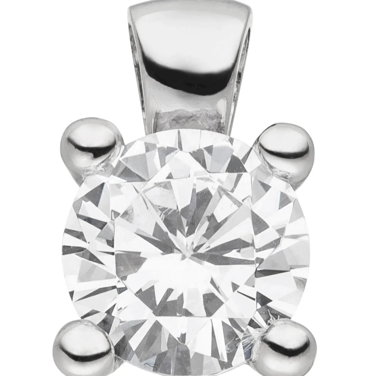 Sölitär Anhänger aus 925 Silber Zirkonia 9,6mm weiß 4-Krappe Halsschmuck Damen