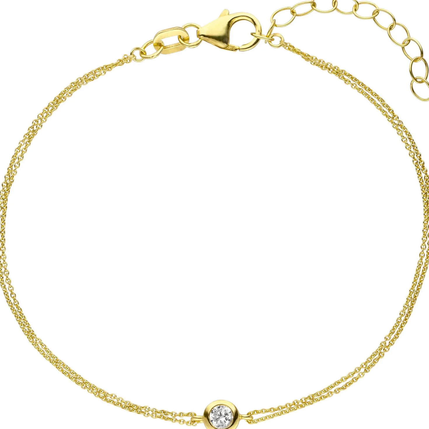 Sölitär Armband aus 925 Silber vergoldet mit Zirkonia 19cm Armschmuck 2-reihig
