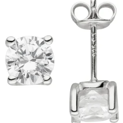 Sölitär Ohrstecker aus 925 Silber mit 2 Zirkonia weiß Ohrringe Ohrschmuck Damen
