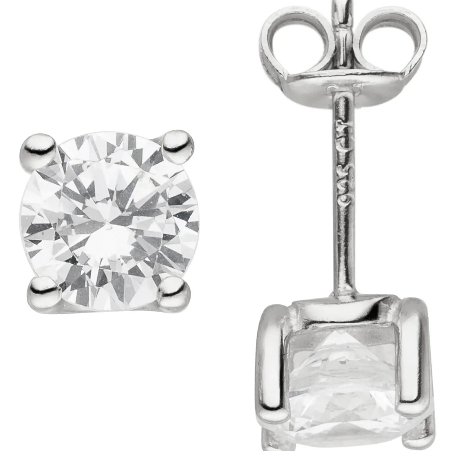 Sölitär Ohrstecker aus 925 Silber mit 2 Zirkonia weiß Ohrringe Ohrschmuck Damen