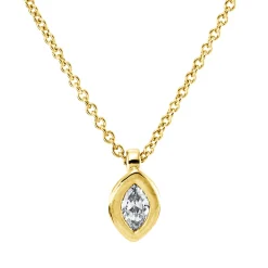 Solitaire Collier aus 750 Gelbgold Diamant Navette-Schliff 0,11ct TW-SI L:45cm