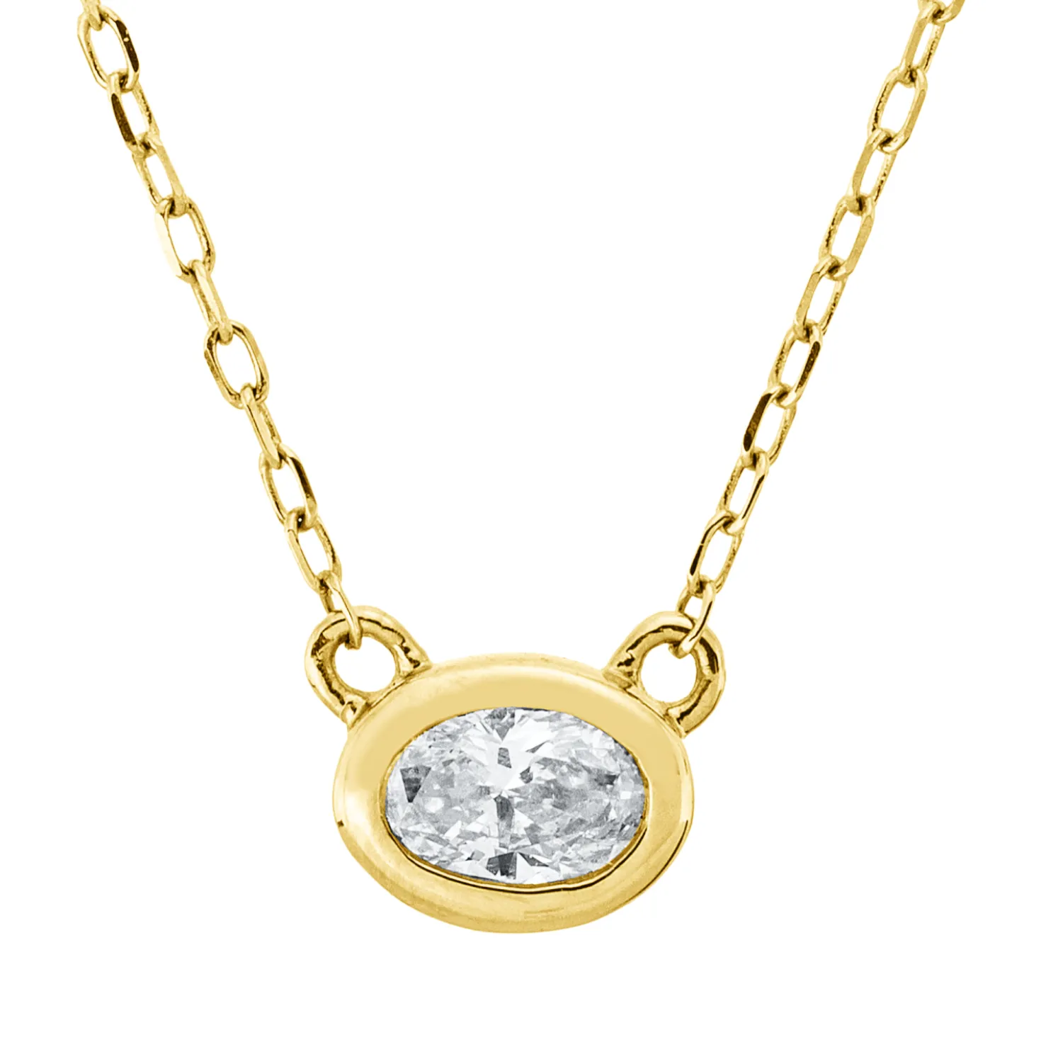 Solitaire Collier aus 750 Gelbgold Diamant Oval-Schliff 0,17ct TW-SI L:45,7cm Zarge