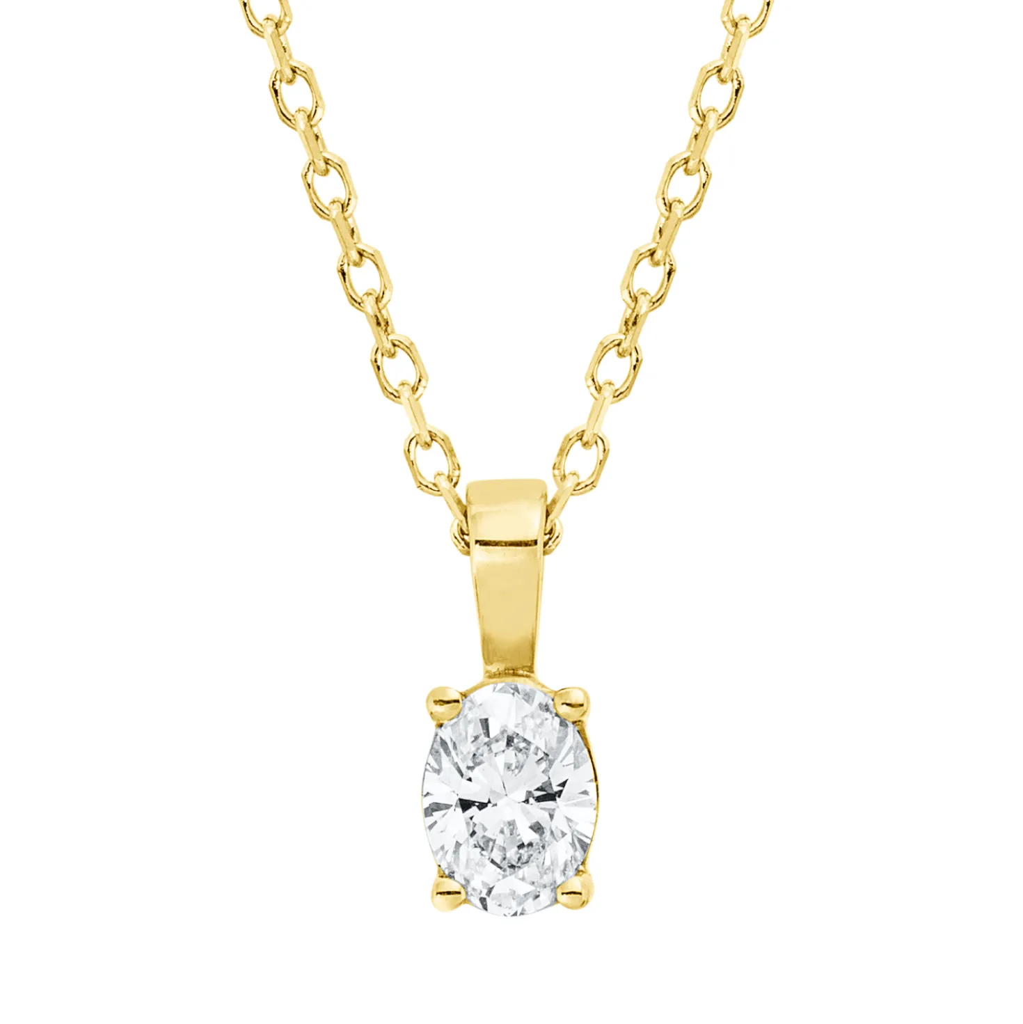 Solitaire Collier aus 750 Gelbgold Diamant Oval-Schliff 0,2ct TW-SI L:45cm
