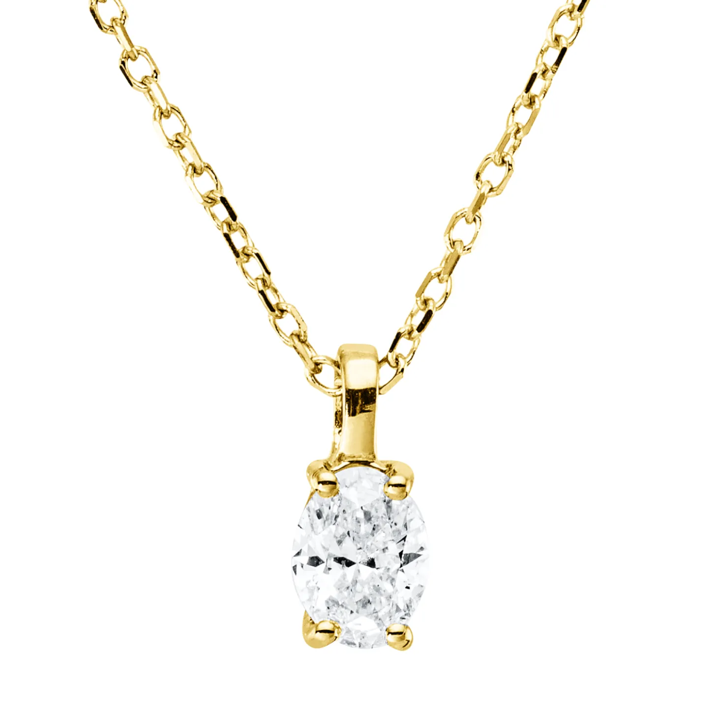 Solitaire Collier aus 750 Gelbgold Diamant Oval-Schliff 0,26ct TW-SI L:45cm