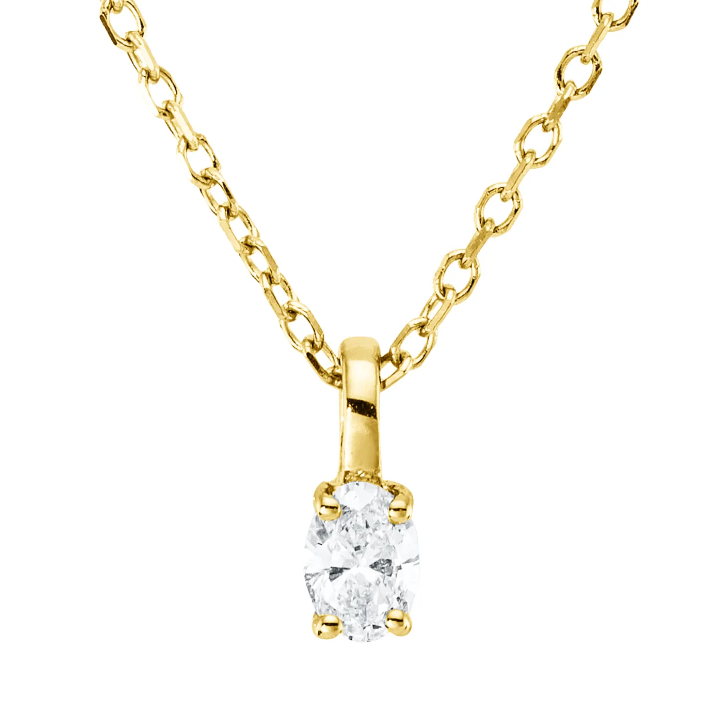 Solitaire Collier aus 750 Gelbgold Diamant Oval-Schliff 0,11ct TW-SI L:45cm