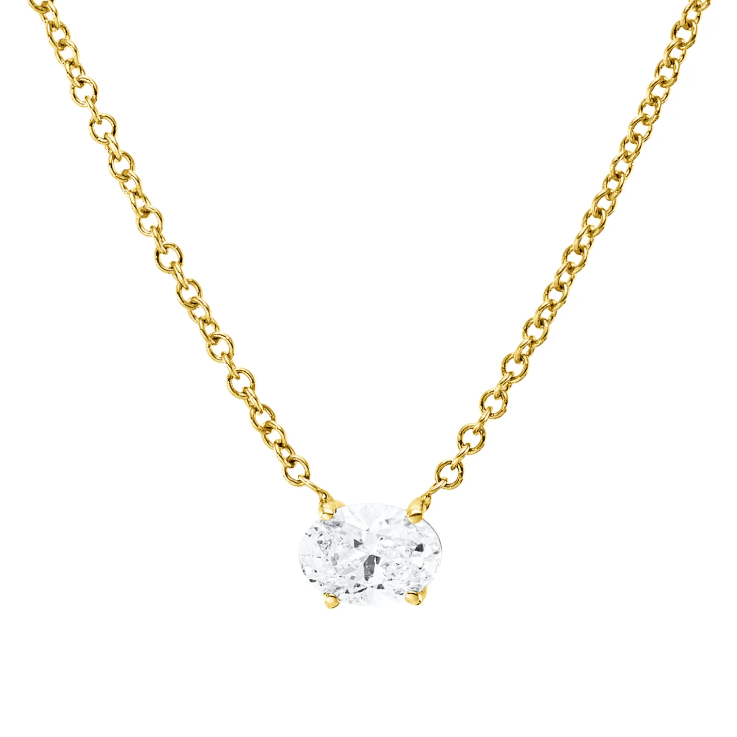Solitaire Collier aus 585 Gelbgold Diamant Oval-Schliff 0,47ct TW-VSI/SI L:45,7cm