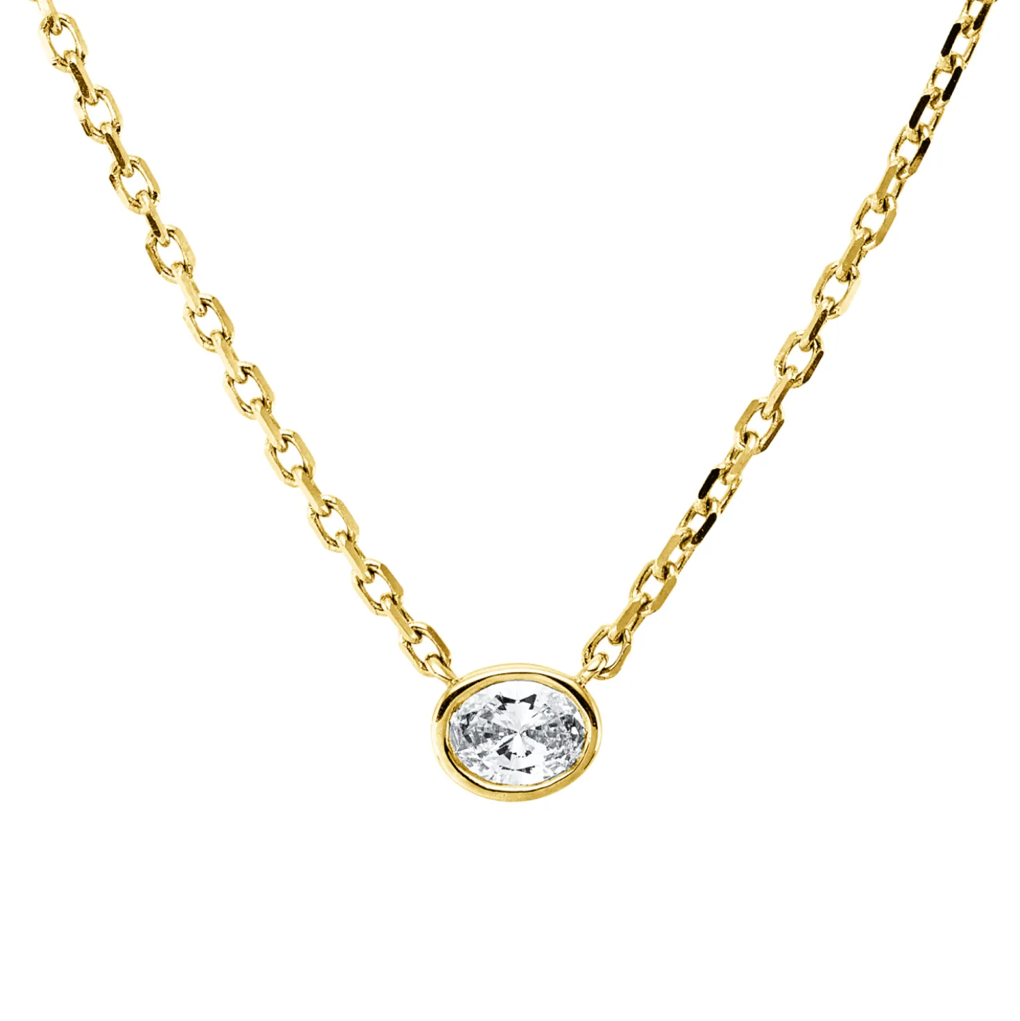 Solitaire Collier aus 585 Gelbgold Diamant Oval-Schliff 0,21ct TW-VSI/SI L:45,7cm