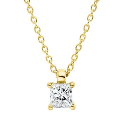 Solitaire Collier aus 750 Gelbgold Diamant Prinzess-Schliff 0,26ct TW-SI L:45cm