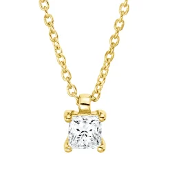 Solitaire Collier aus 750 Gelbgold Diamant Prinzess-Schliff 0,2ct TW-SI L:45cm