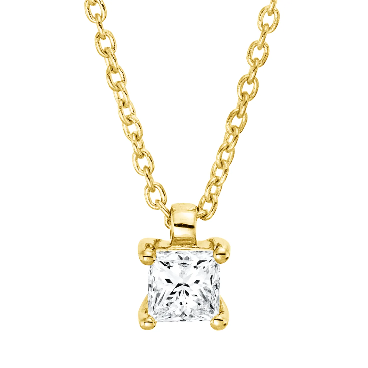 Solitaire Collier aus 750 Gelbgold Diamant Prinzess-Schliff 0,2ct TW-SI L:45cm