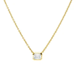 Solitaire Collier aus 750 Gelbgold Diamant Smaragd-Schliff 0,5ct W-SI L:45cm Zarge